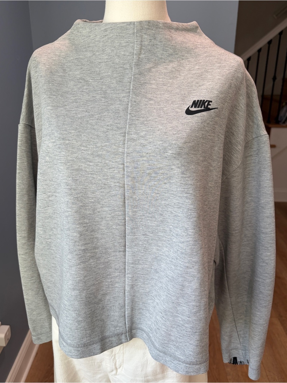 Nike Sportswear Tech Fleece Crewneck Sweatshirt Gray Zip Sleeve Size Large - Picture 2 of 10